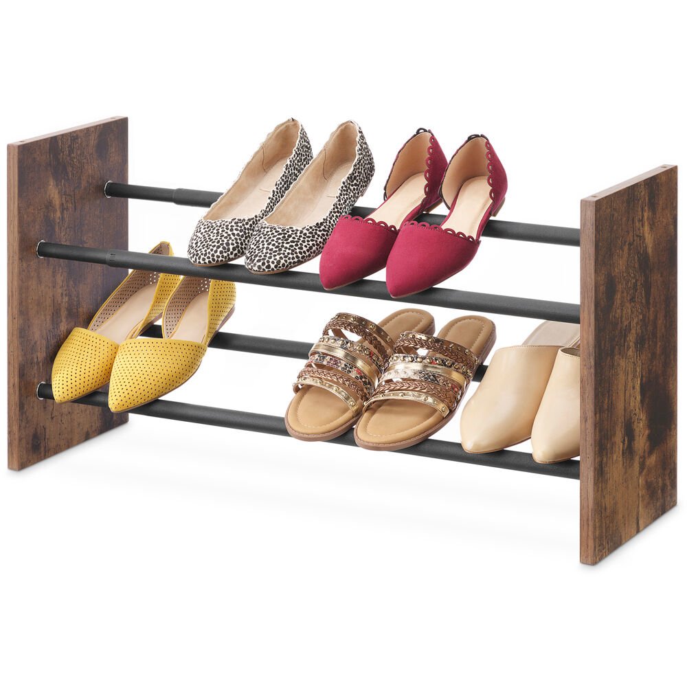 Modern Industrial Expandable 2 Tier Shoe Rack. Picture 1