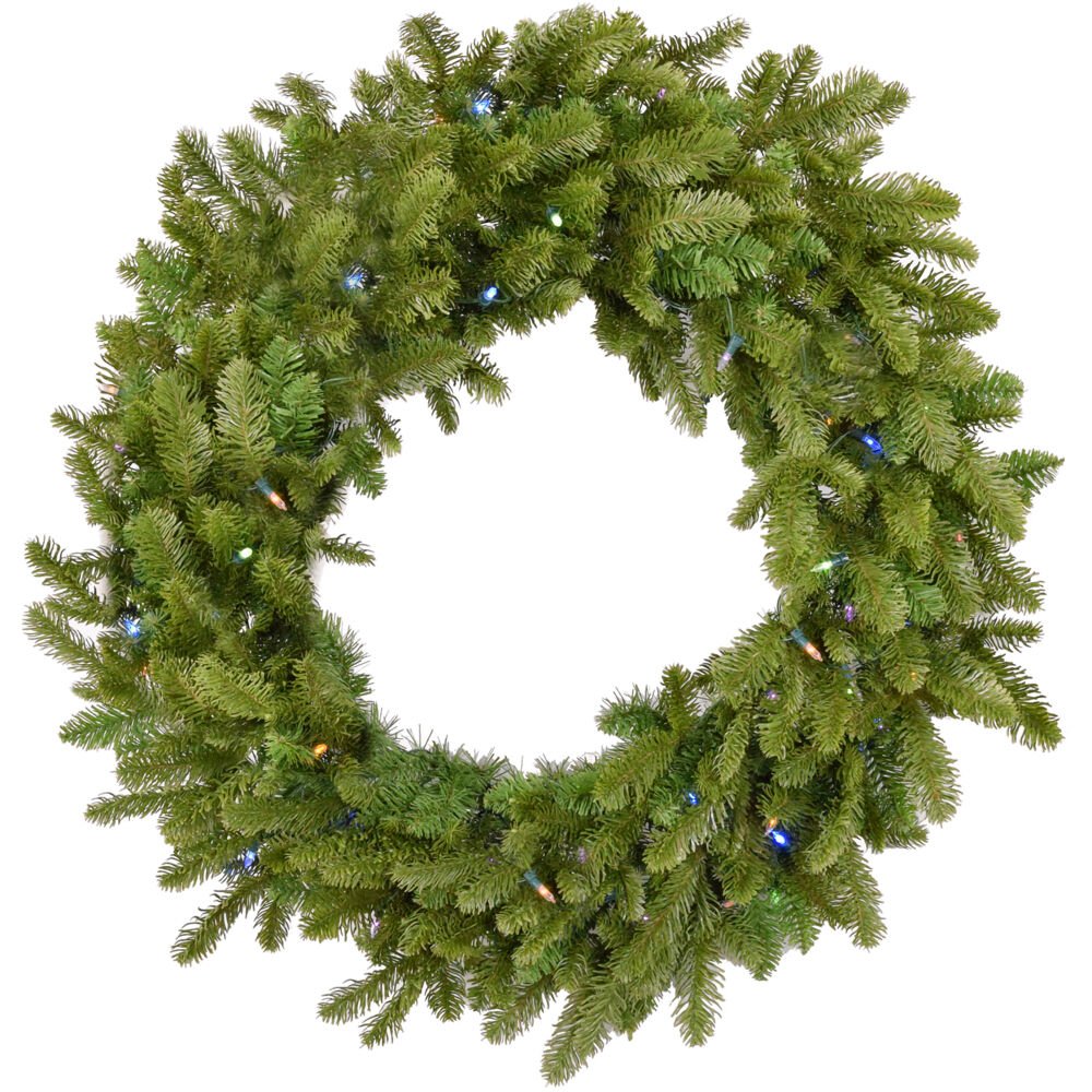 CT 36" Greenland Pine Wreath, B/O Multi Color LED Lights. Picture 1