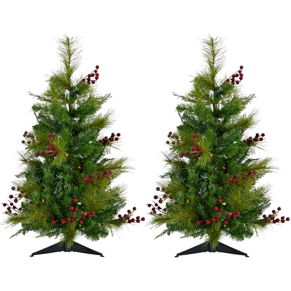 CT 4' Red Berry Mixed Pine Porch Tree, SET of 2. Picture 1