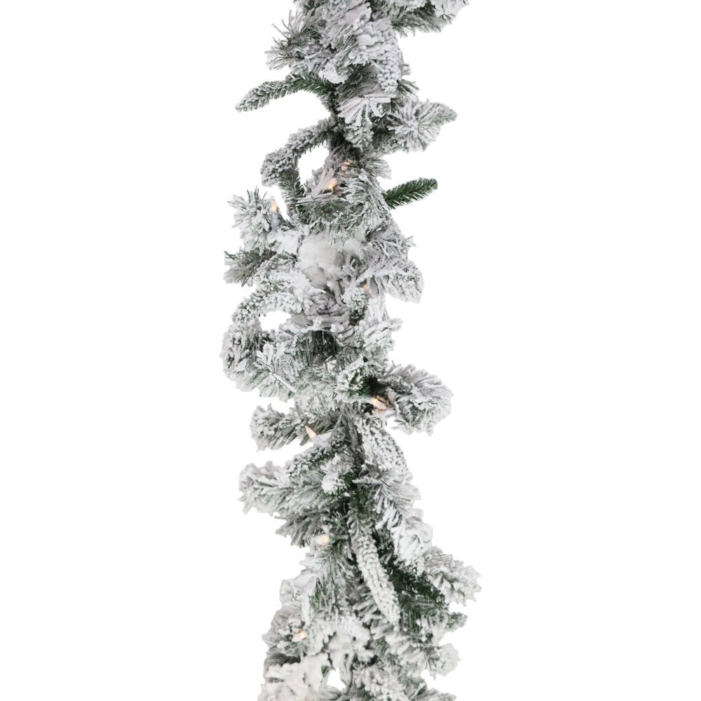 CT 9' White Pine Snowy Garland, WW LED Lights, Battery Operated. Picture 1
