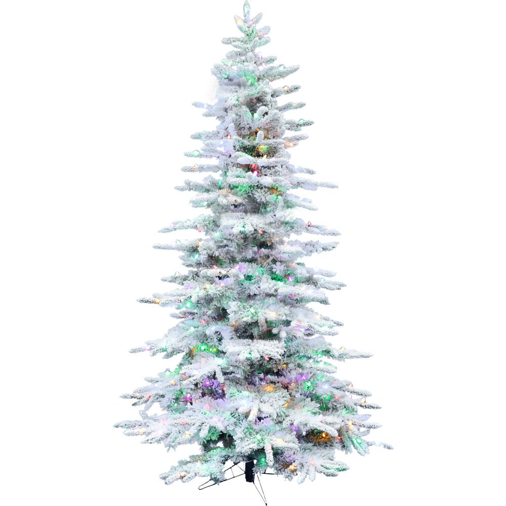 CT 6.5' White Pine Slim, Snowy Christmas Tree, Dual LED Lights, Remote. Picture 1