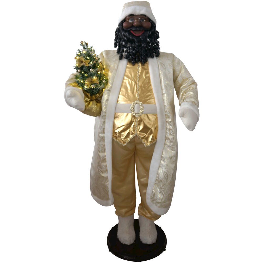 FHF 58" AA White/Gold Santa- grey curly beard (Dancing/Music). Picture 1