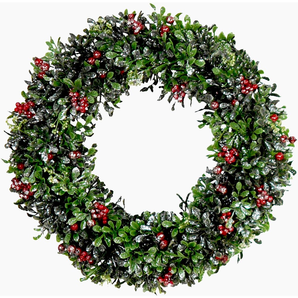 FHF 20" Round Wreath, Boxwood w/ Berries. Picture 1