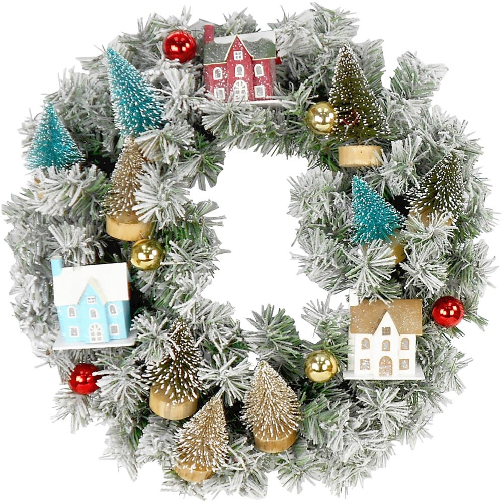 24" Ball/Glitter Brush Tree/House Wreath on PVC. Picture 1