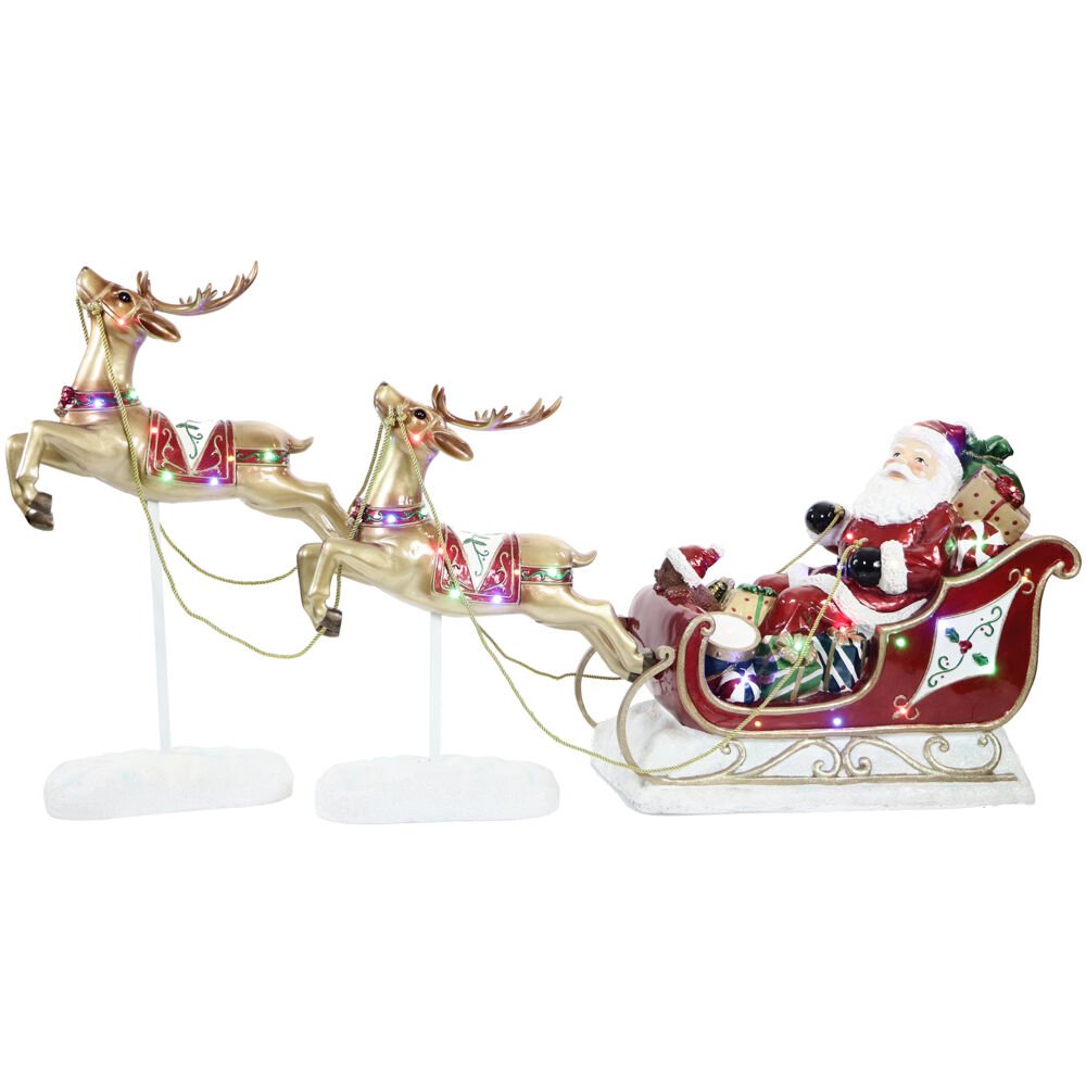 Fraser Hill Farm LED Flying Reindeer, Santa, Sleigh. Picture 1