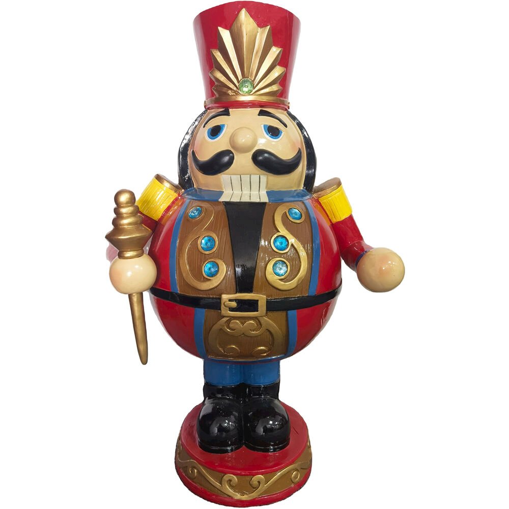 FHF 36" Resin Rolypoly Nutcracker Holding Staff-LED Lights. Picture 1