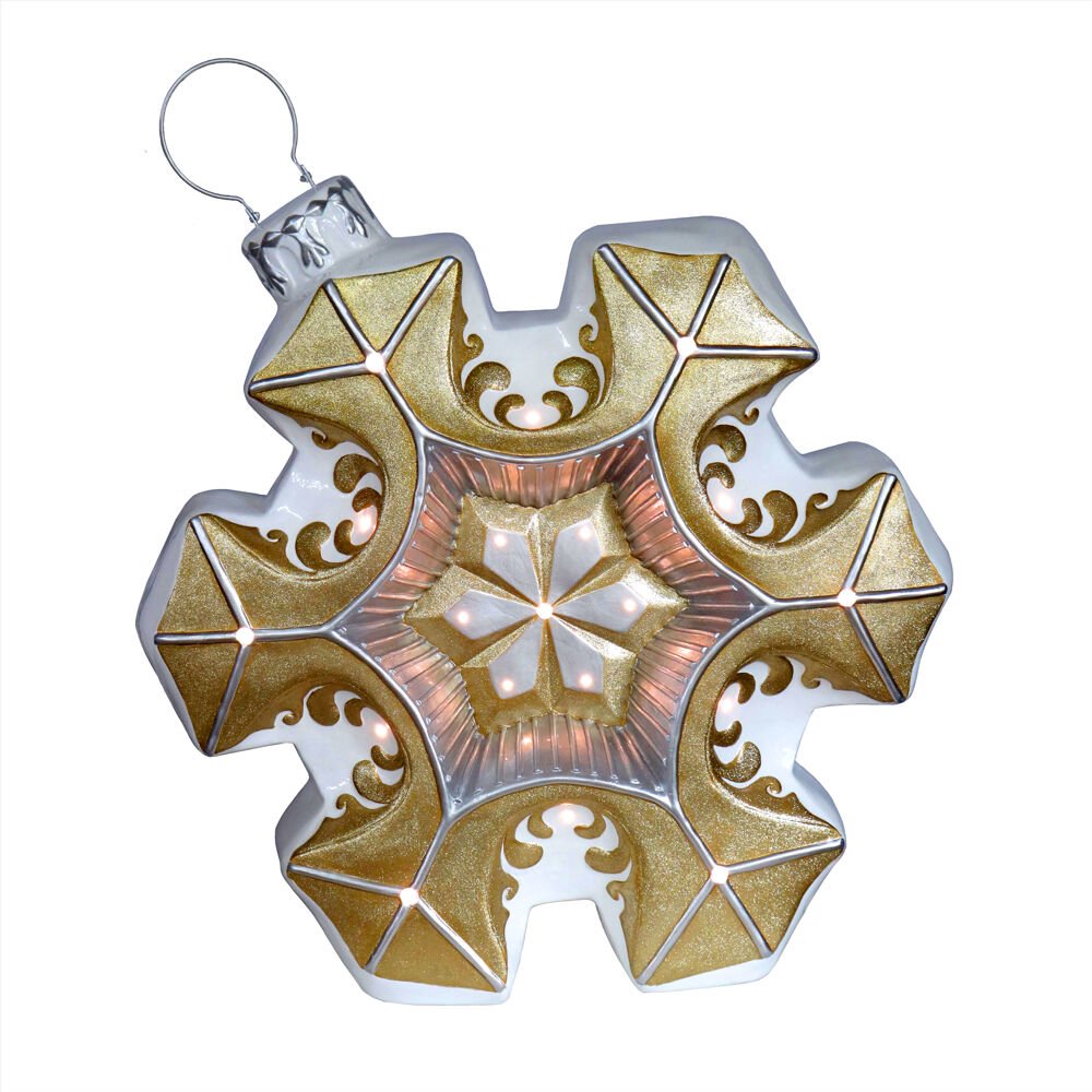FHF 36"H LED Gold Glittered Snowflake Ornament. Picture 1