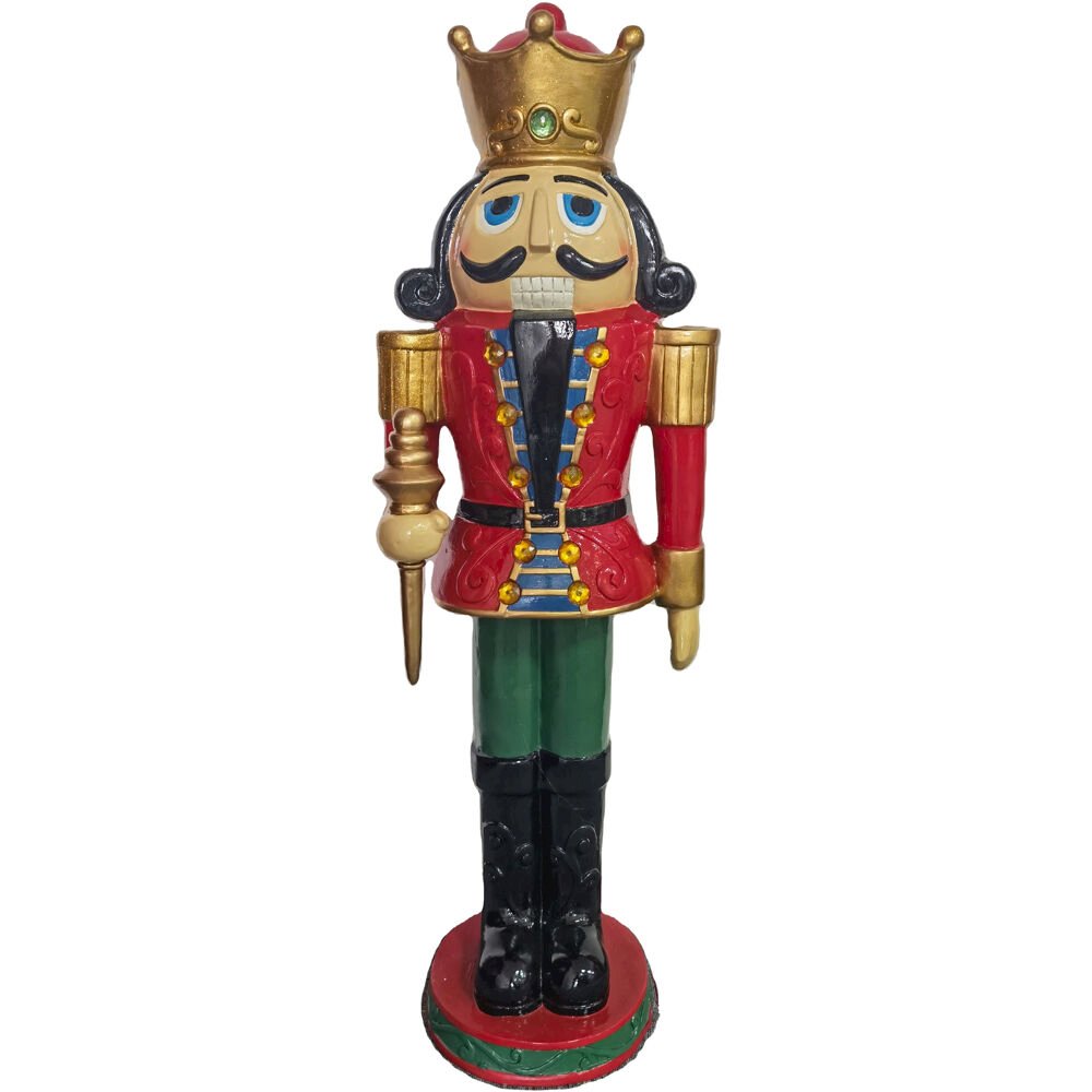 FHF 48" Resin Nutcracker Holding Staff-LED Lights. Picture 1