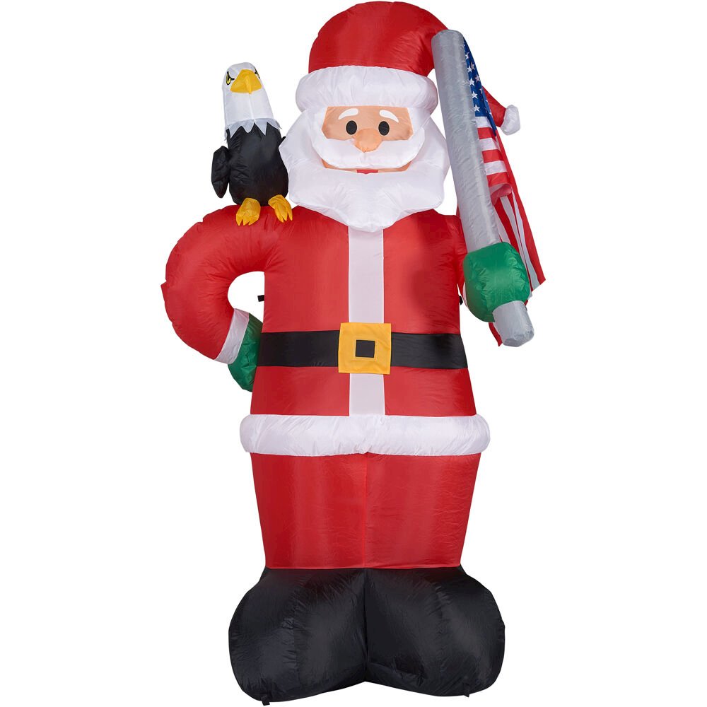 8ft Inflatable Santa with Eagle and Amer Flag with lights. Picture 1