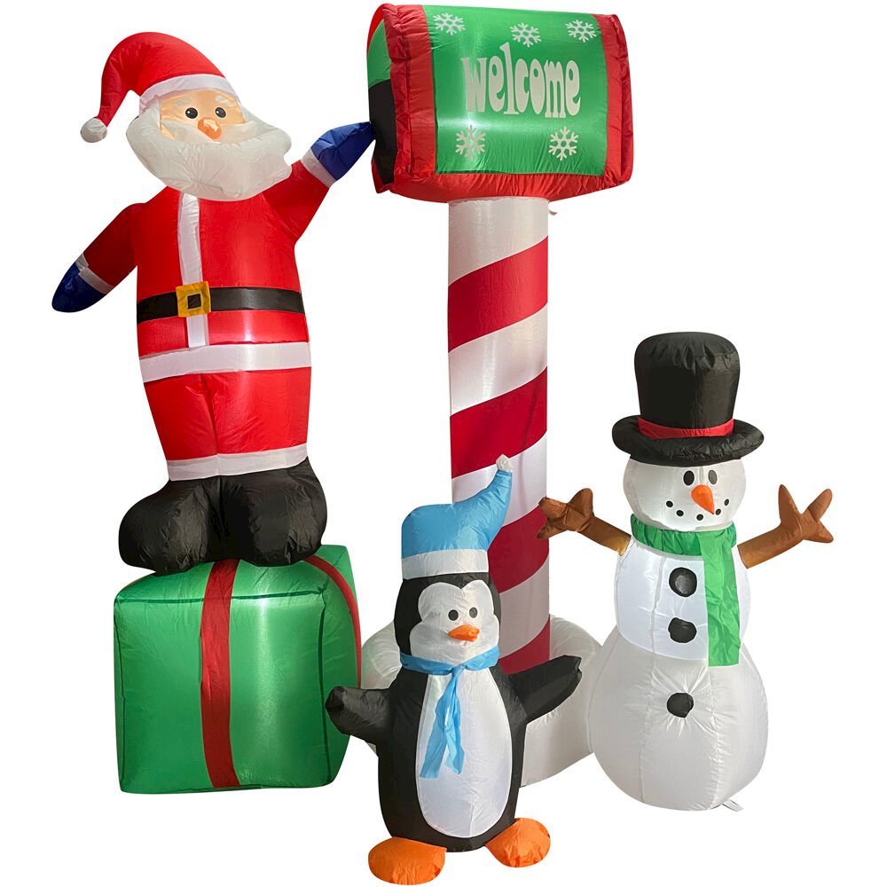 6ft Santa, Penguin, Snowman with Mailbox, with Lights. Picture 1
