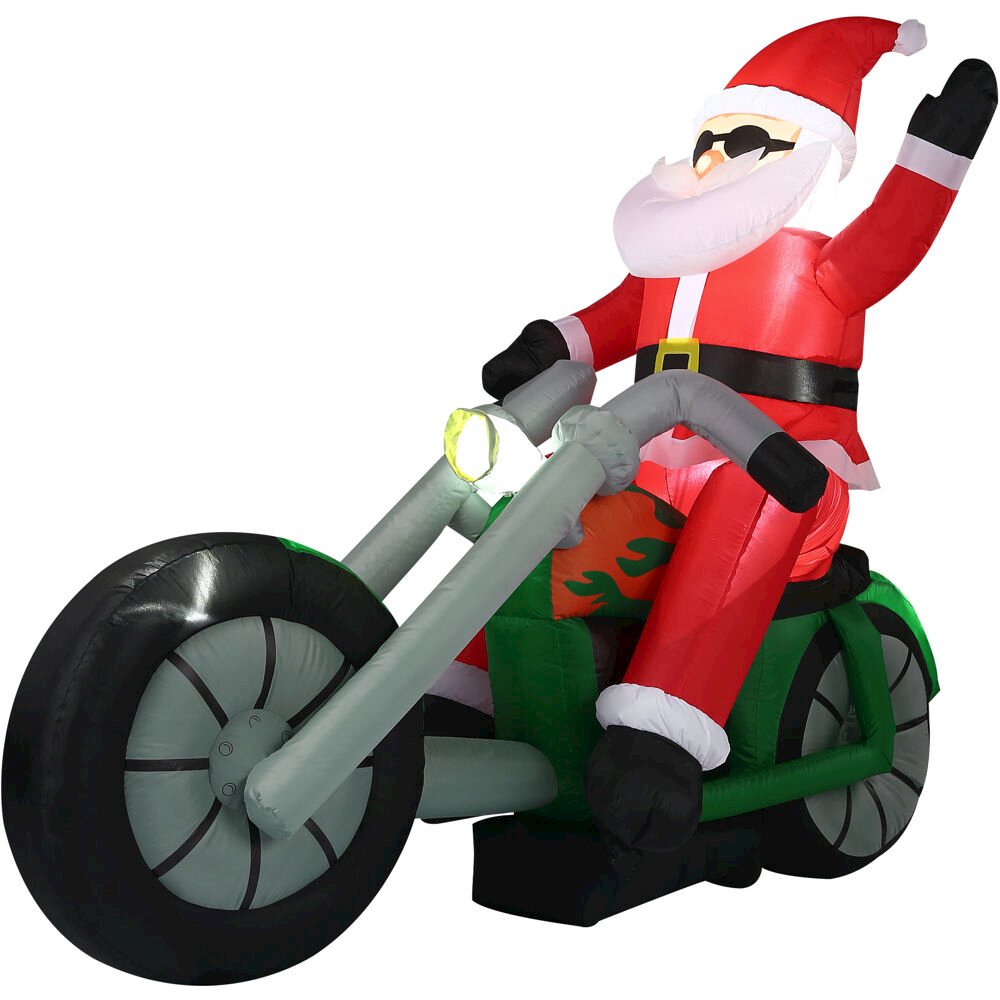 6ft Inflatable Motorcycle Santa w/ Lights. Picture 1