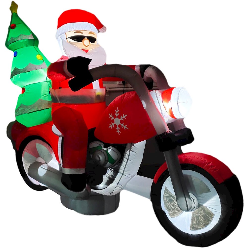 7ft Inflatable Santa on Motorcycle w/ Lights. Picture 1