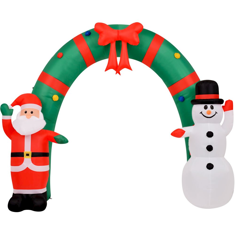 8ft Inflatable Candycane Arch w/ Santa & Snowman, with Lights. Picture 1