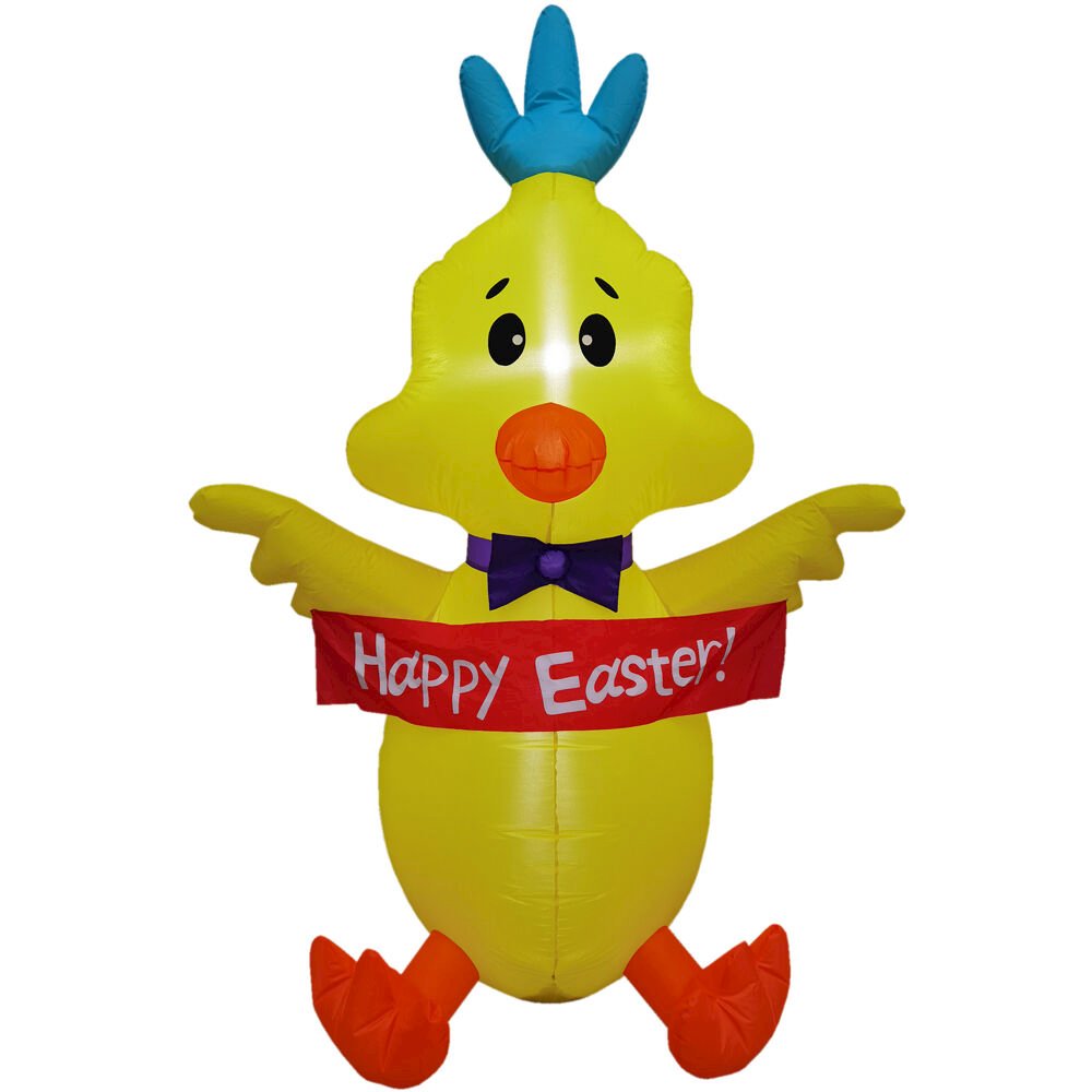 5ft Inflatable Easter Chick with Happy Easter Banner & Lights. Picture 1