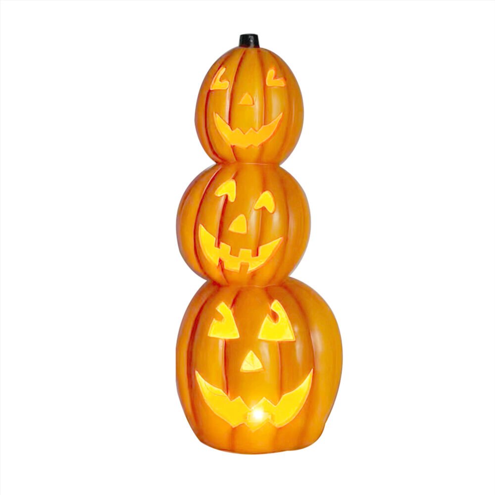 HHF 36" MGO Flame Flash 3-Stack Jack O' Lanterns w/ Warm White LED. Picture 1