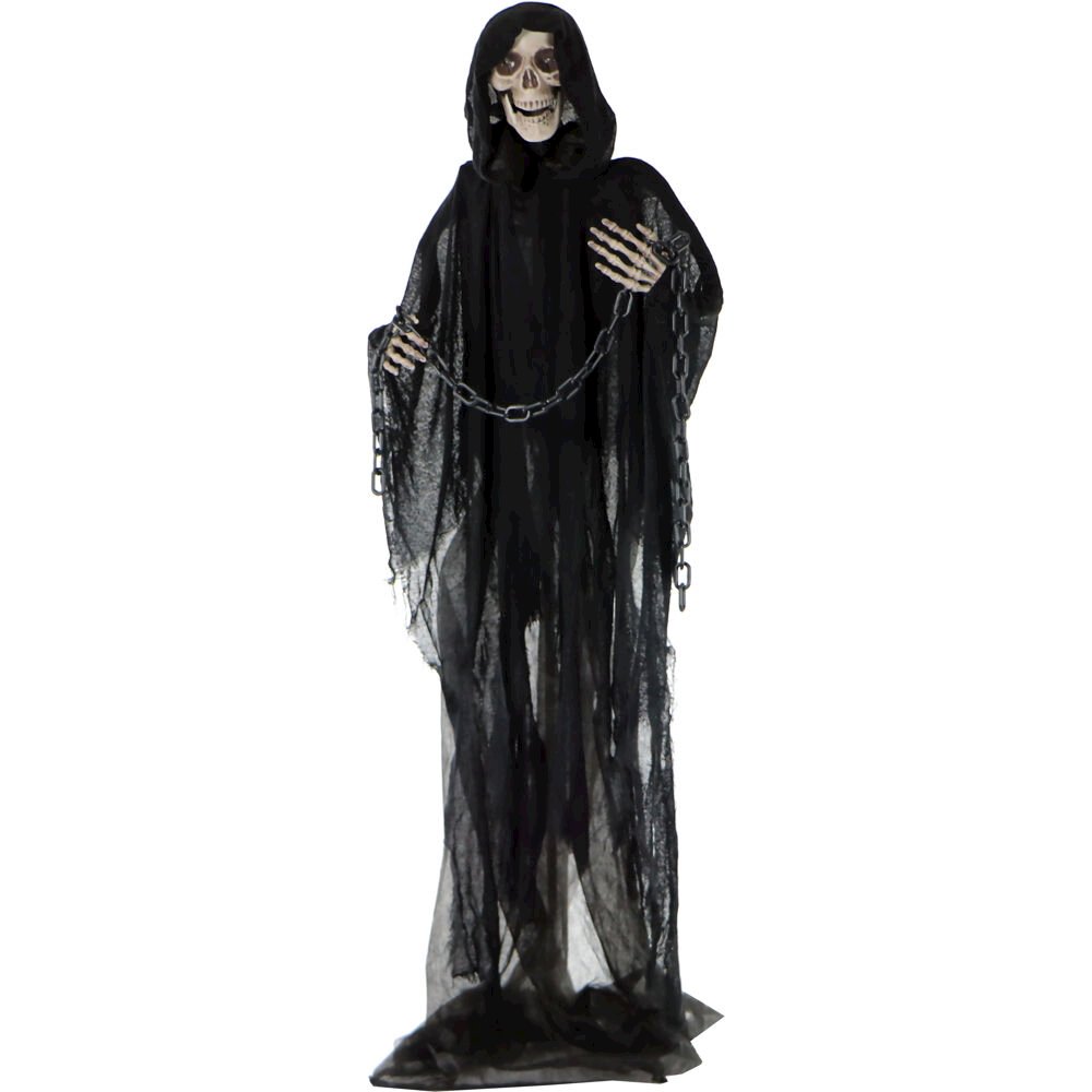 65" Standing Grim Reaper with Chains, Light-up-Eyes, Sound,Rotating Head. Picture 1