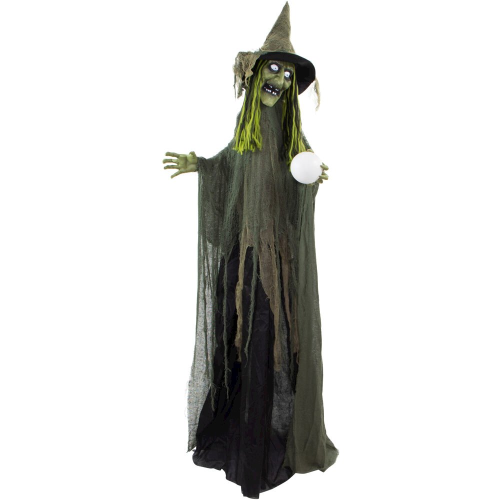 72" Animated Standing Green Witch w/Globe. Picture 1