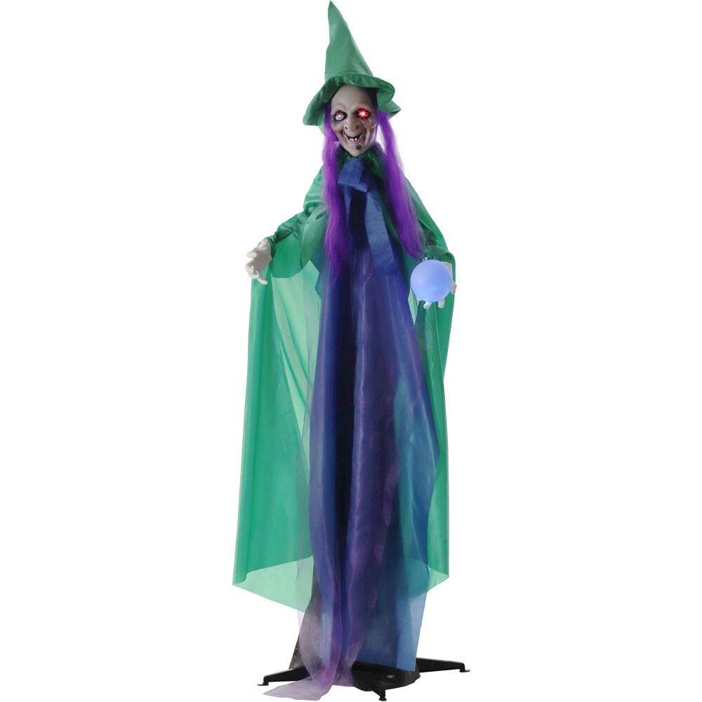 6FT Animated Standing Witch with Crystal Ball. Picture 1