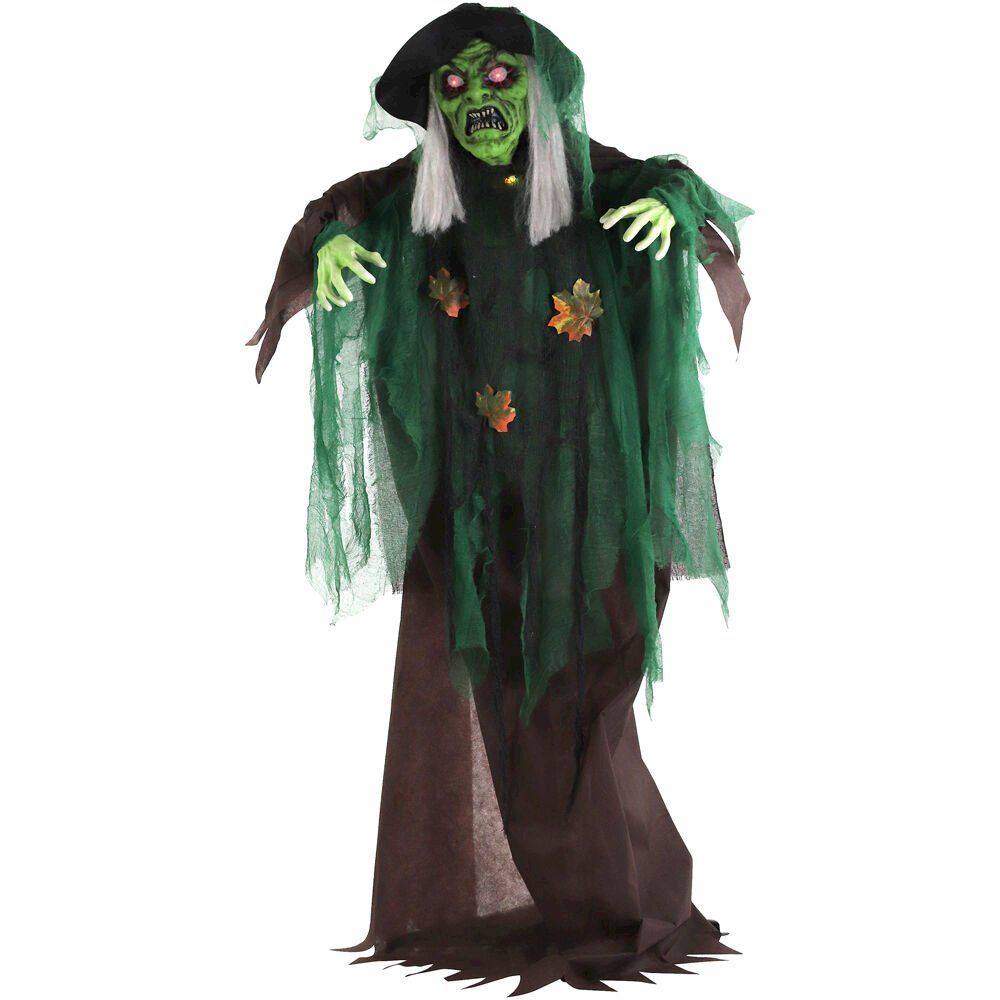6FT Animated Green Woodland Witch. Picture 1