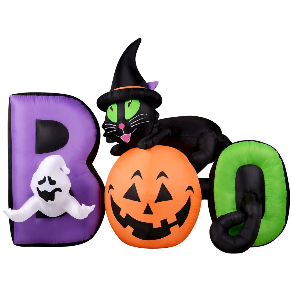 5ft Inflatable Boo Sign with Black Cat, with Lights. Picture 1