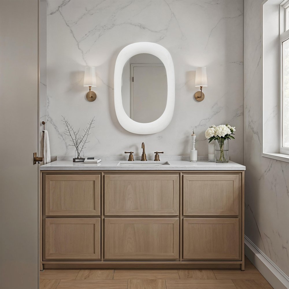 Galera 45" H x 30" W Wall Mirror, White Stucco. Picture 4