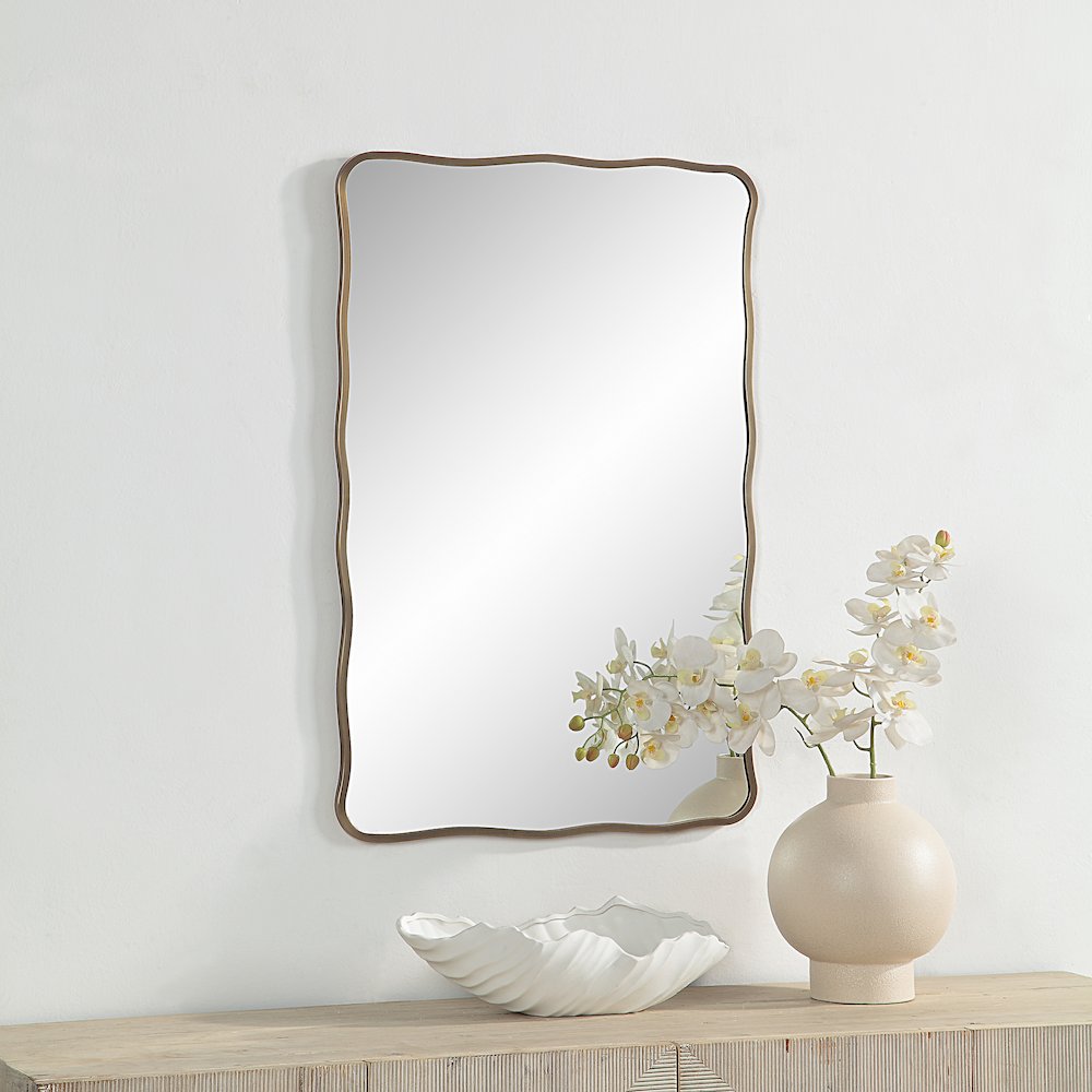 Basel 36" Tall Rectangular Irregular Mirror, Antique Brushed Brass. Picture 2