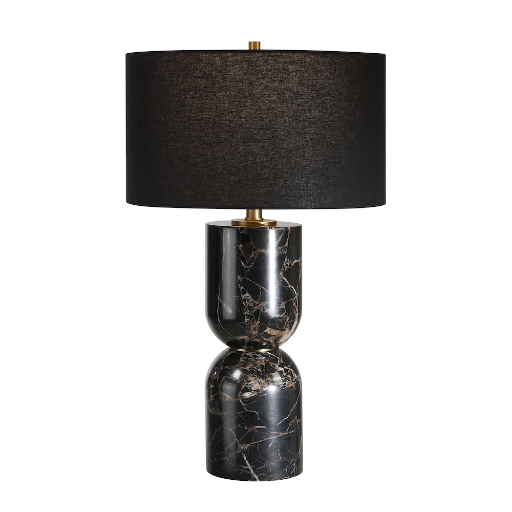 Enri 27" Tall Black Marble Table Lamp with Drum Linen Shade. Picture 2