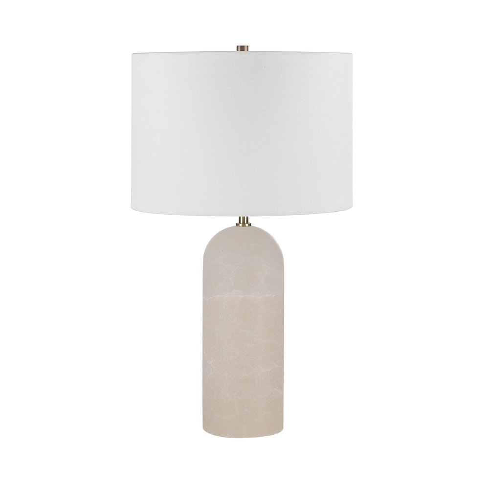 Ixia 25" Tall Plated Antique Brushed Brass Iron Table Lamp With Drum Linen Shade. Picture 1
