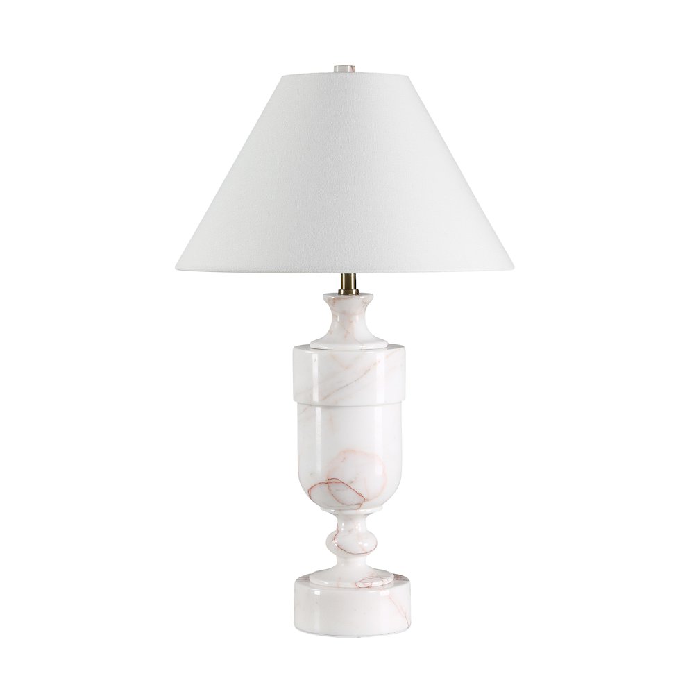 Katn 26" Tall White Botochino Marble Table Lamp with Tapered Linen Shade. Picture 1