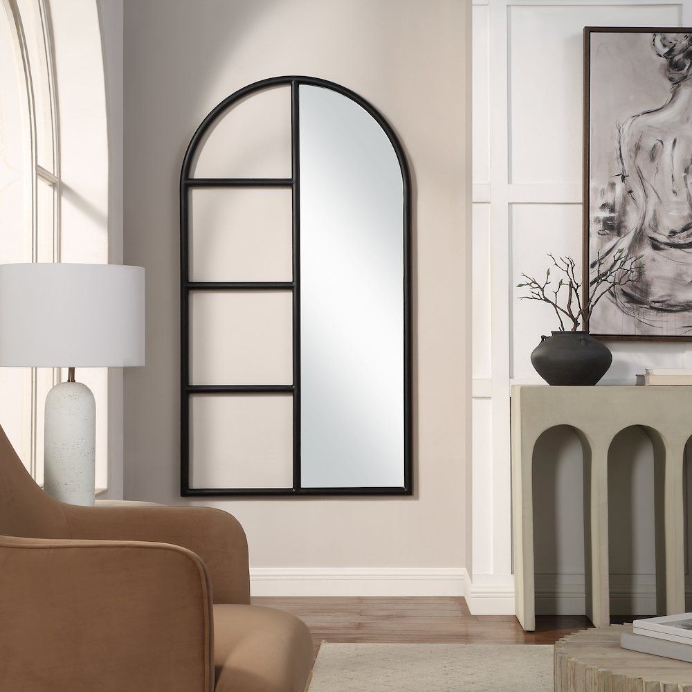 Trellis 69.75" H x 38" W Wall Mirror, Black. Picture 2