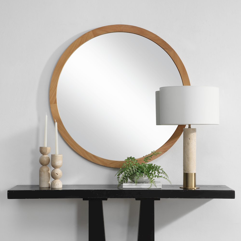 Noto 40" H x 40" W Wall Mirror, Brown. Picture 2
