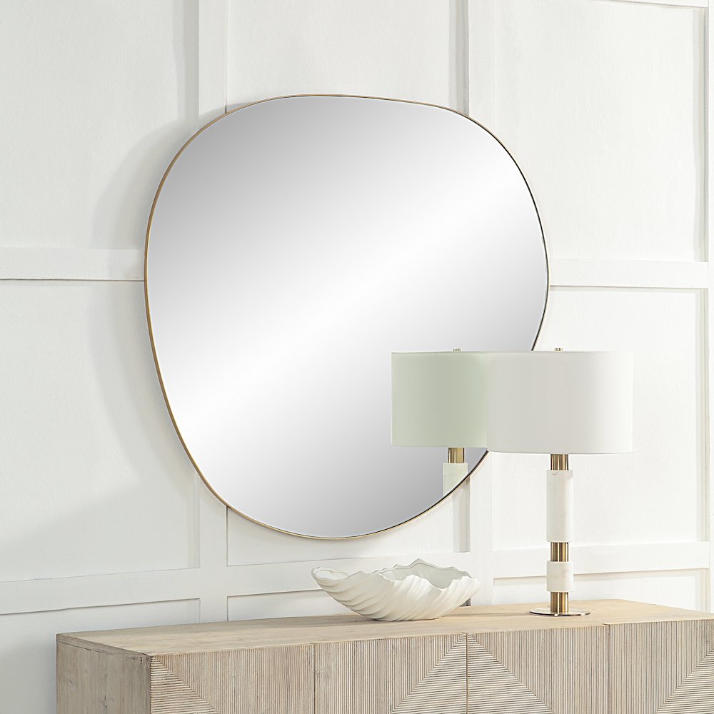 Peony 45" Tall Irregular Round Mirror, Burnished Brass. Picture 5