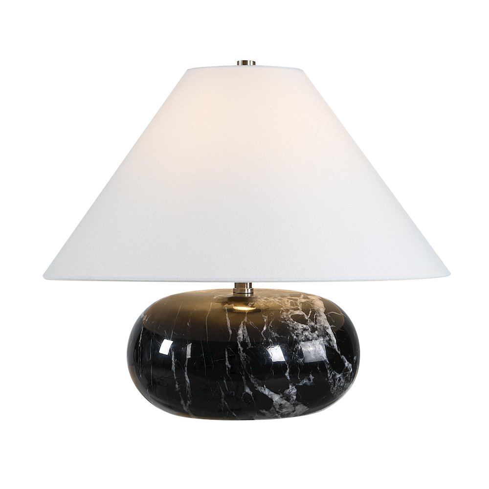 Celine 14.5" Tall Black Cloud Marble Table Lamp with Tapered Linen Shade. Picture 2