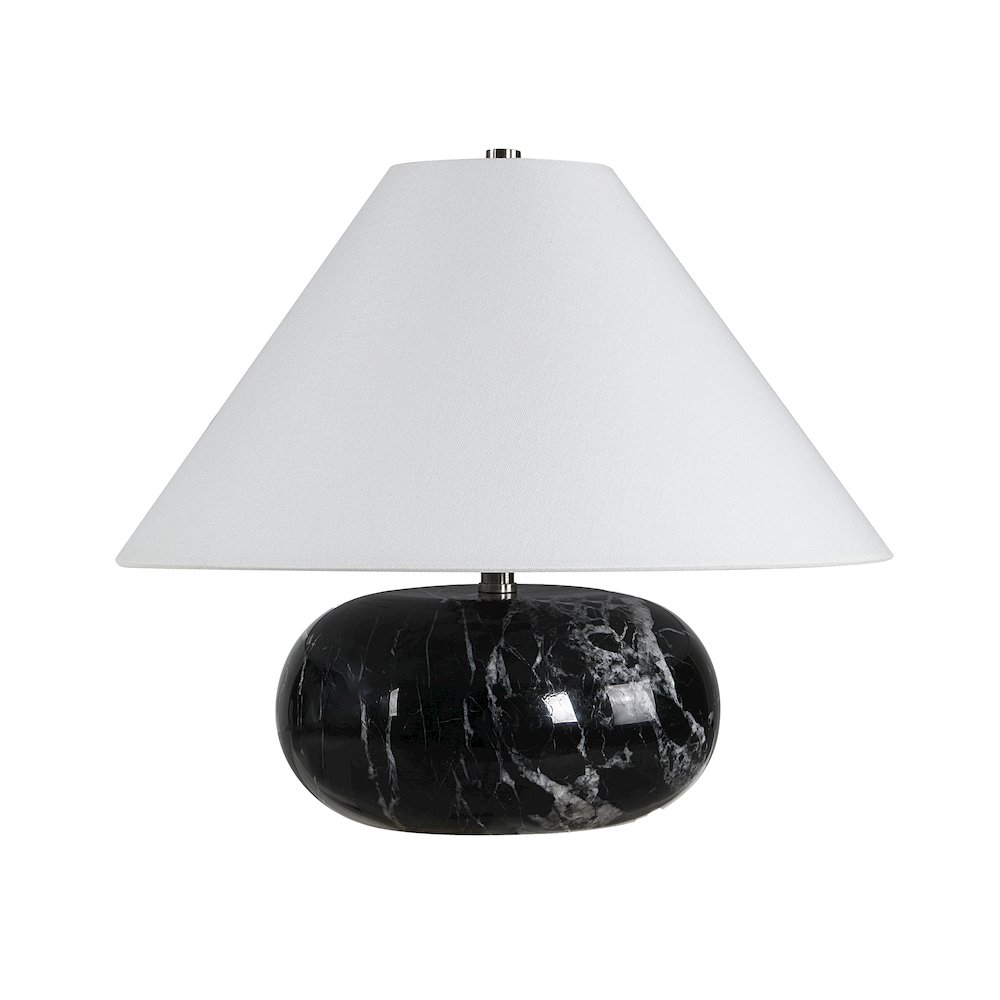 Celine 14.5" Tall Black Cloud Marble Table Lamp with Tapered Linen Shade. Picture 1