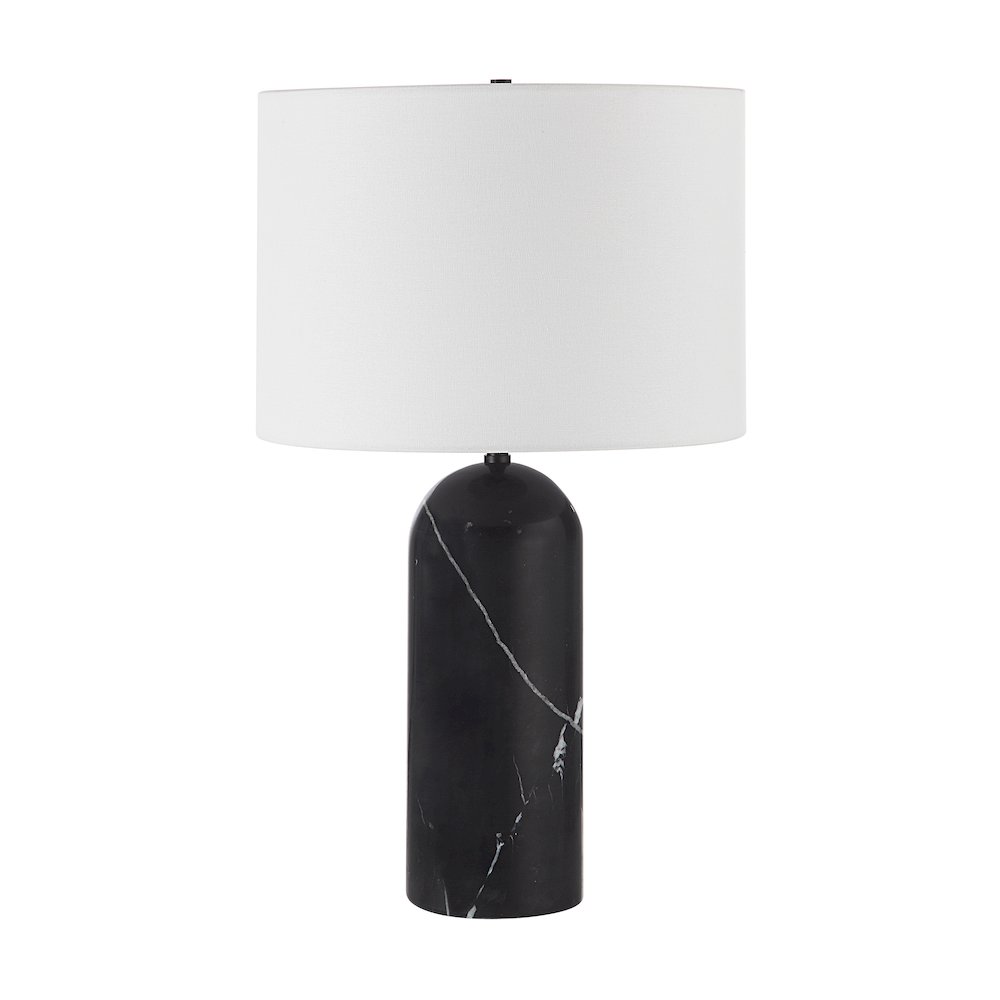 Tyne 25" Tall Powder Coated Matte Black Iron Table Lamp With Drum Linen Shade. Picture 1