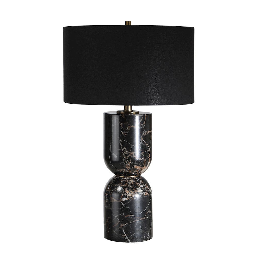 Enri 27" Tall Black Marble Table Lamp with Drum Linen Shade. Picture 1