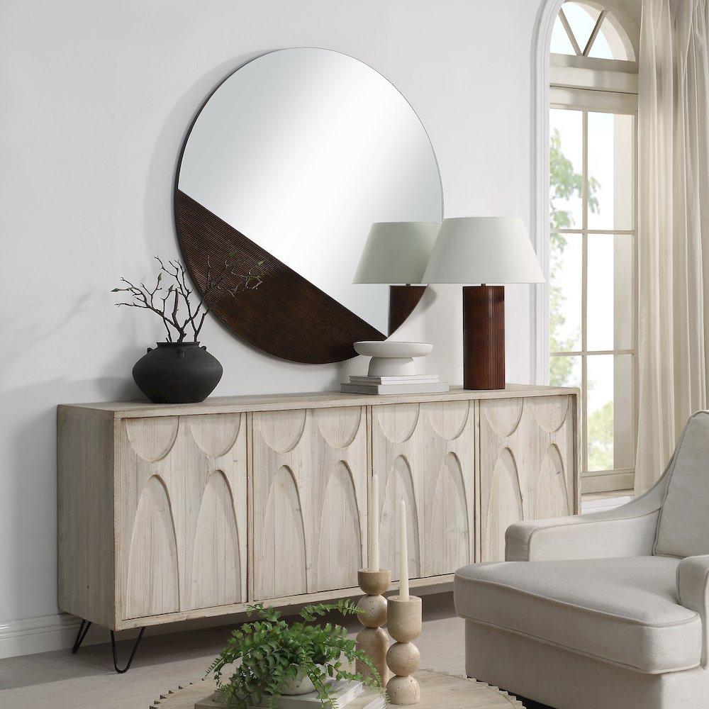 Ronda 47.25" H x 47.25" W Wall Mirror, Brown. Picture 2