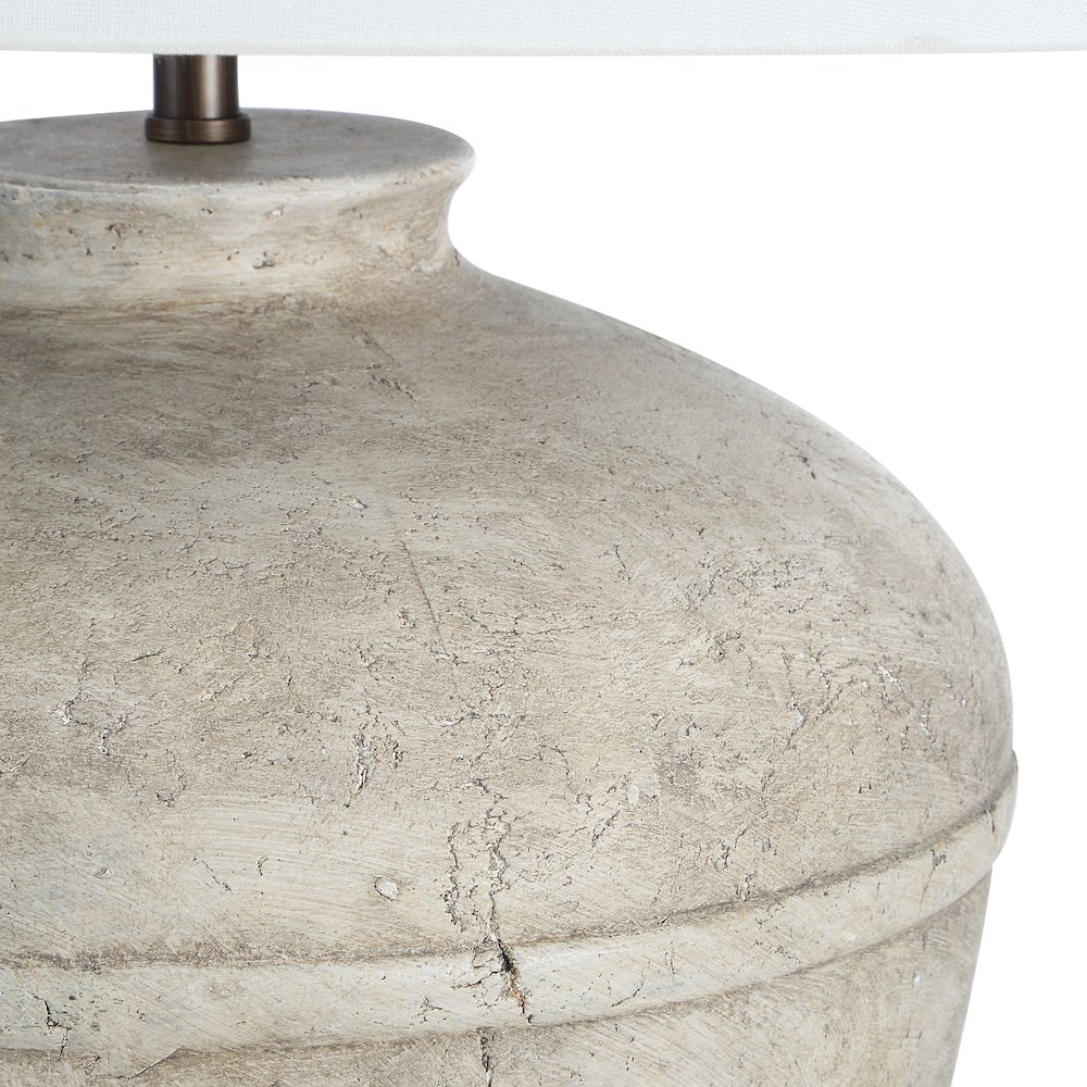 29" Tall Distressed Brown And Beige Ceramic Table Lamp with Tapered Linen Shade. Picture 4