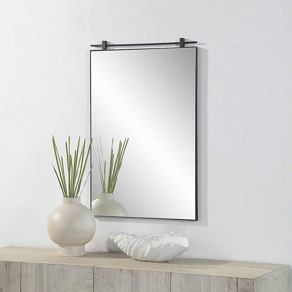 Titel 36" Tall Rectangular Mirror, Matte Black. Picture 2
