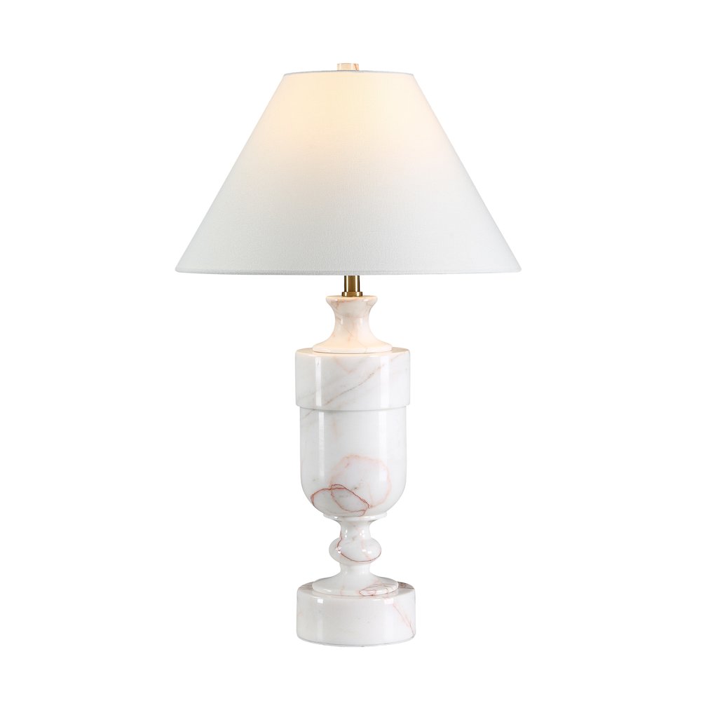 Katn 26" Tall White Botochino Marble Table Lamp with Tapered Linen Shade. Picture 2