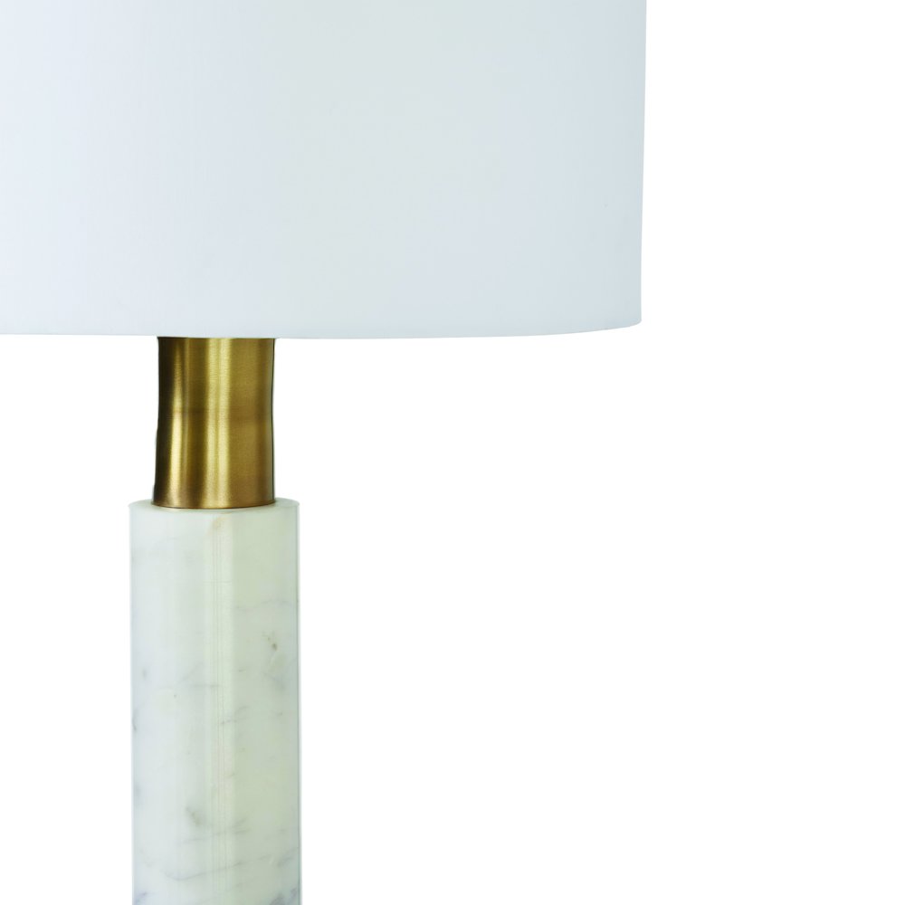 Pirot 27" Tall Antique Brushed Brass Iron Table Lamp With Tapered Linen Shade. Picture 4