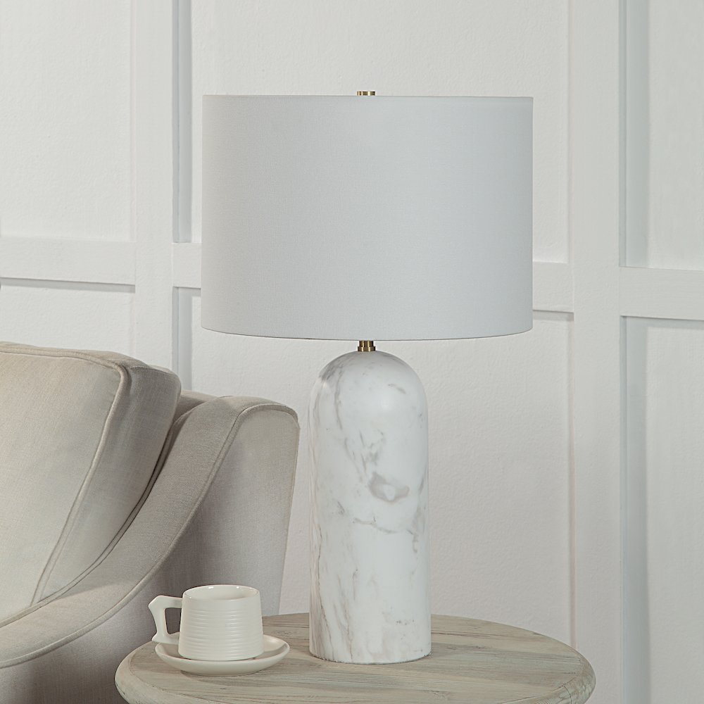 Beausoleil 25" Tall Satin Brass Iron Table Lamp With Drum Linen Shade. Picture 2