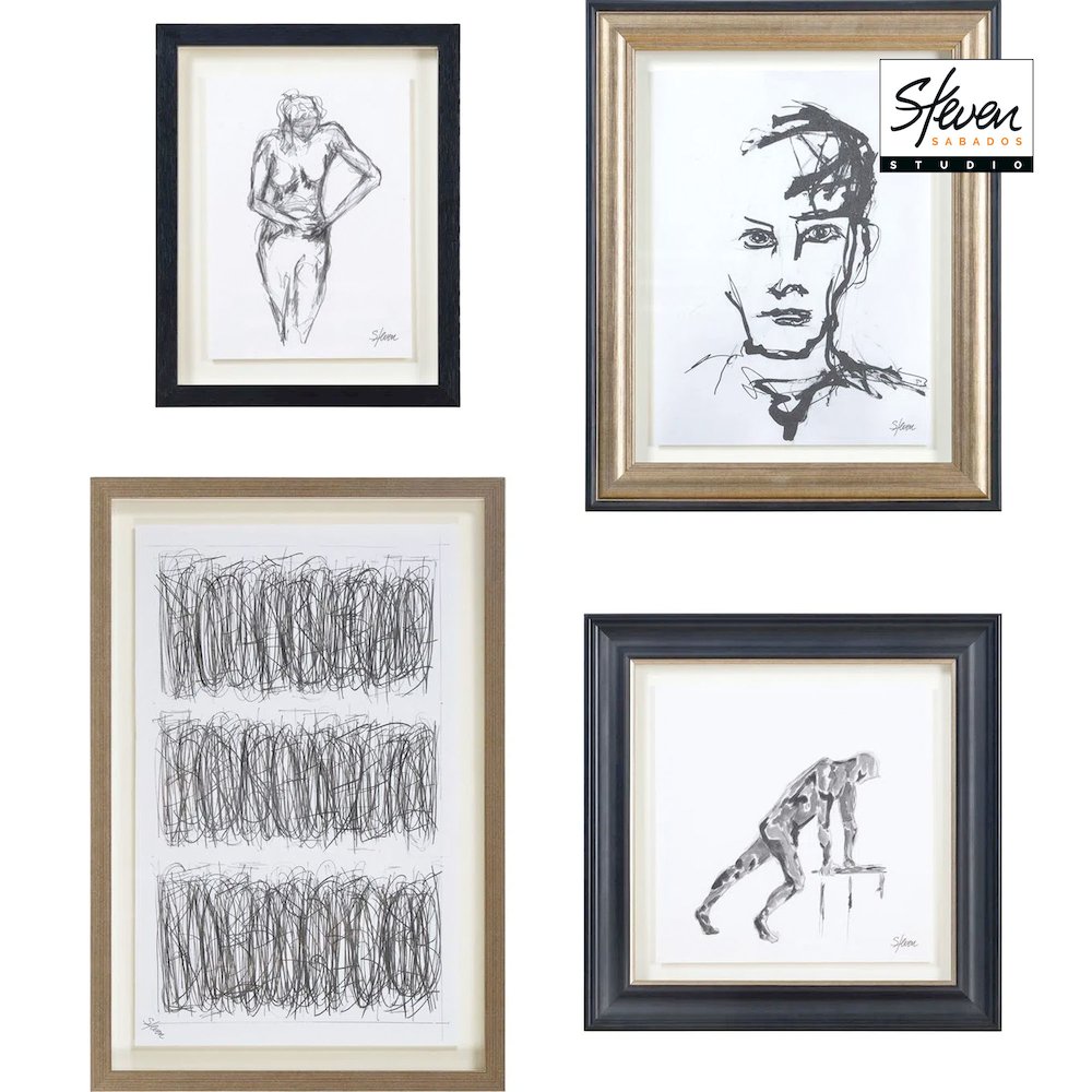 Studio Line - Sketch 4 Piece Wide Wall Art, Black. Picture 1