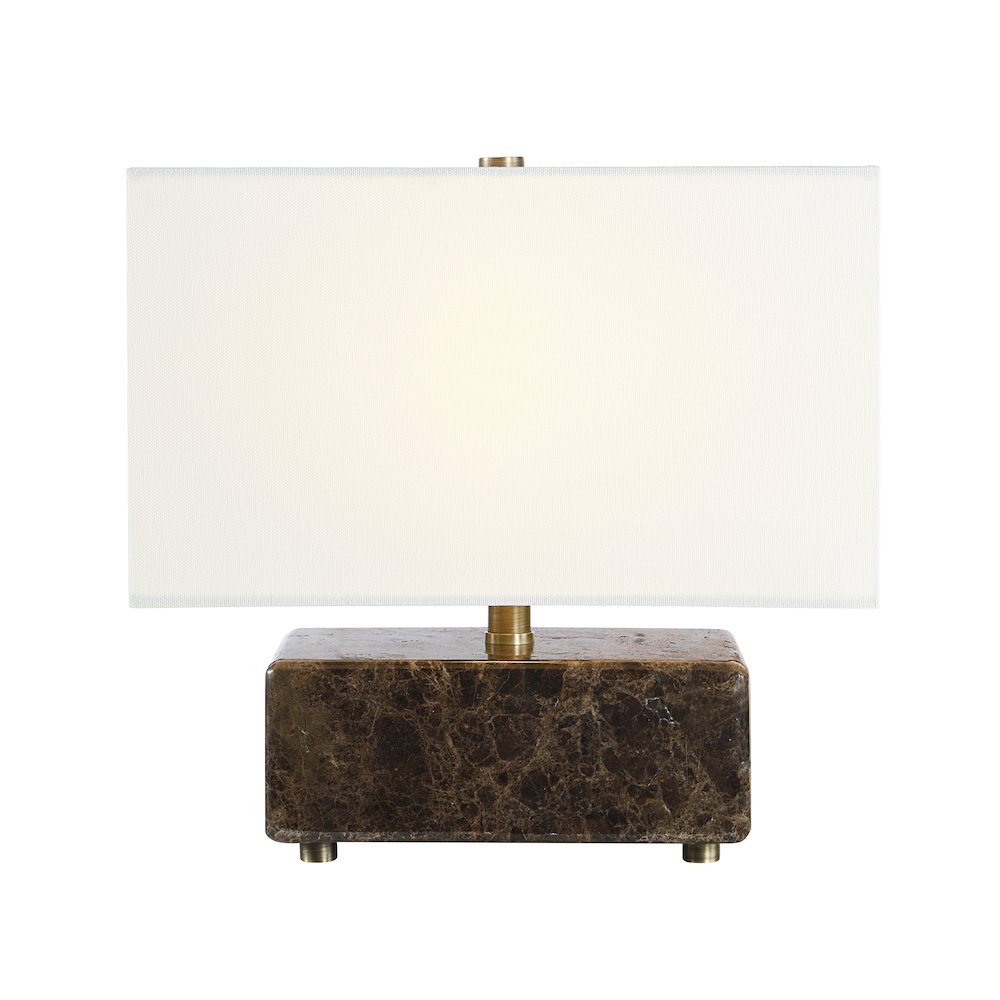 Cabo 11.25" Tall Brown Emperador Marble Table Lamp with Rectangle Linen Shade. Picture 2