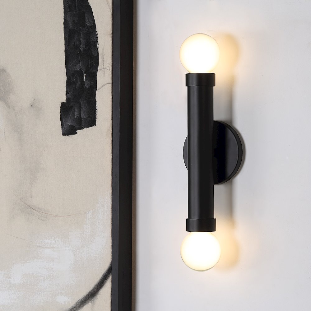 Alika 12" Powder Coated Matte Black 2-Light Wall Sconce. Picture 2