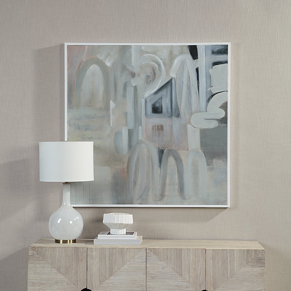 Palazzo 48" Wide Canvas Art With Wood Frame, Painted White. Picture 2