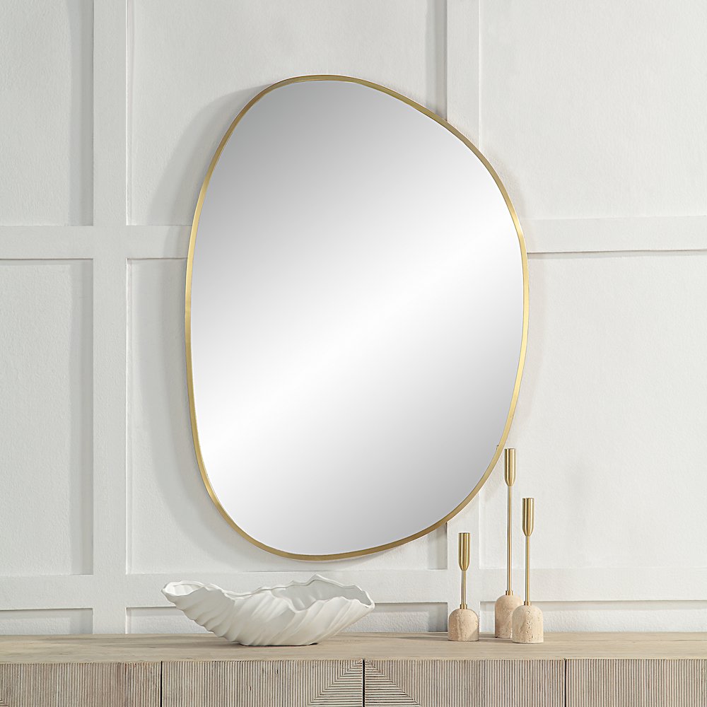 Camona 42" Tall Irregular Rectangular Oval Mirror, Satin Brass. Picture 2