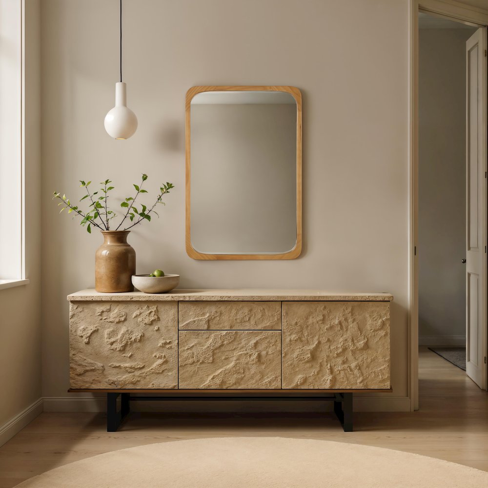 Scisto 36" H x 24" W Wall Mirror, Beige. Picture 2