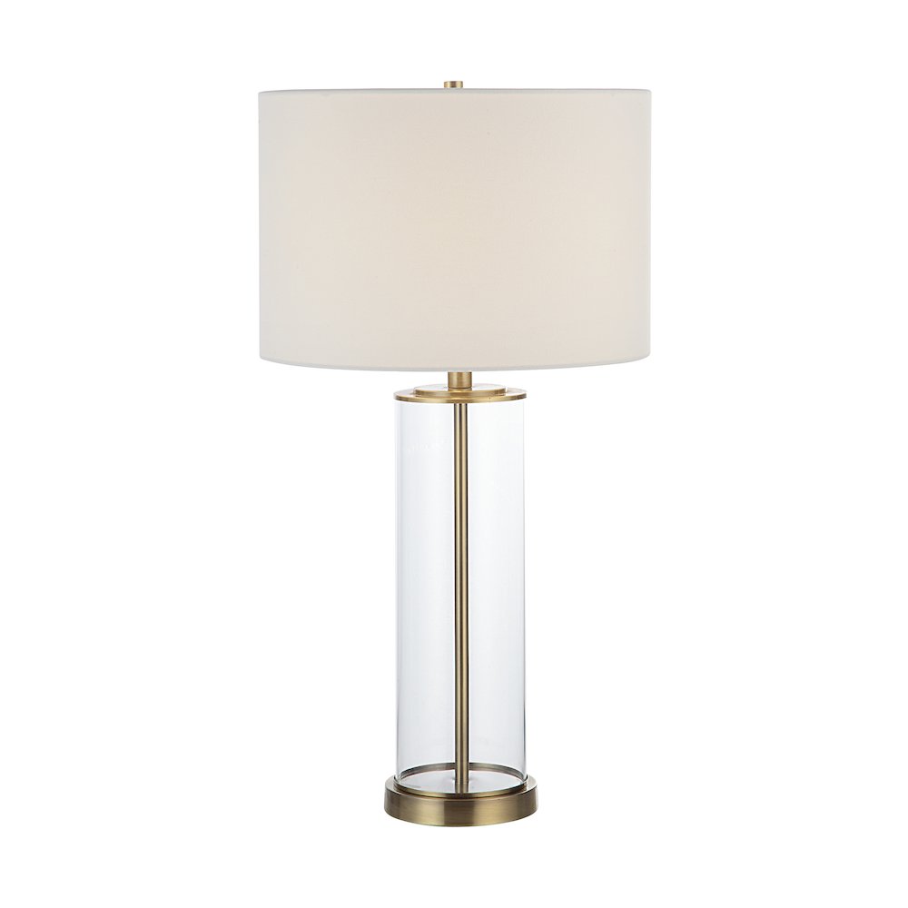 Saco 28" Tall Satin Brass Glass Table Lamp With Drum Linen Shade (Set Of 2). Picture 4