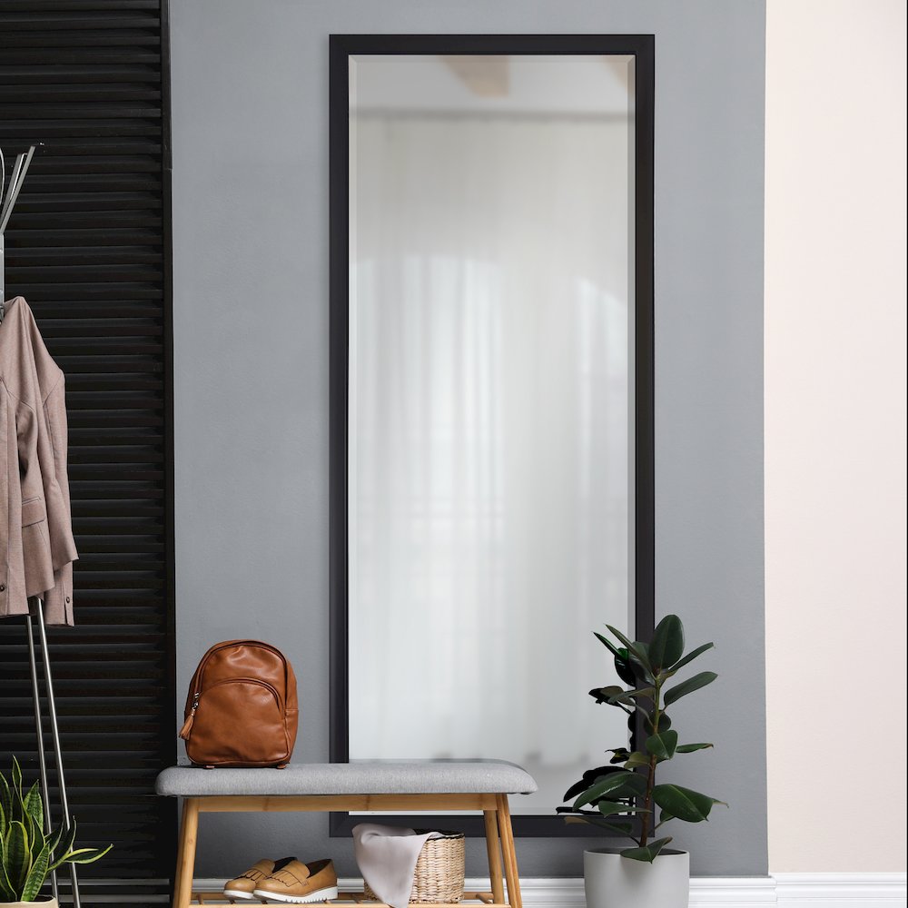 Delacorte 80" Tall Rectangle Wall Mirror, Black. Picture 2